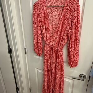 Glamorous Red Floral Long Sleeve Dress